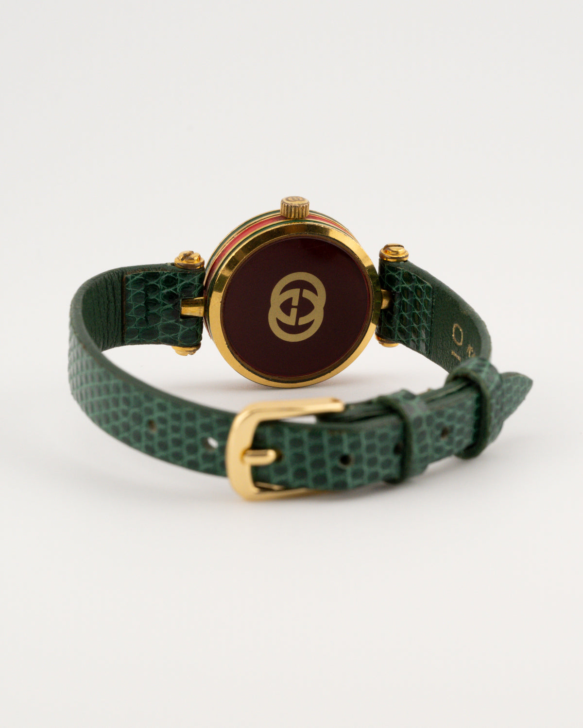 90s GUCCI 2000L Sherry Line Watch w/Green Leather Band