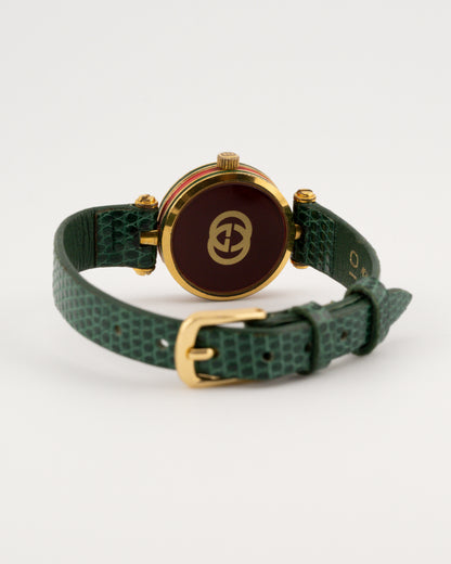 90s GUCCI 2000L Sherry Line Watch w/Green Leather Band