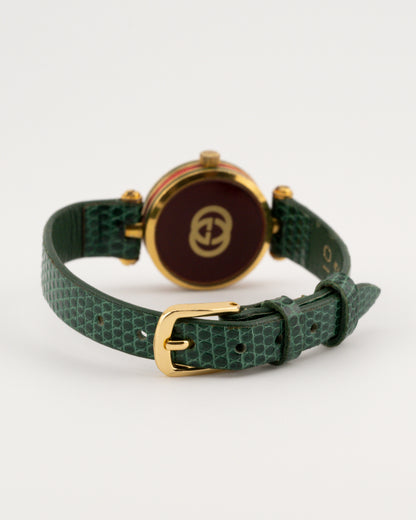 90s GUCCI 2000L Sherry Line Watch w/Green Leather Band