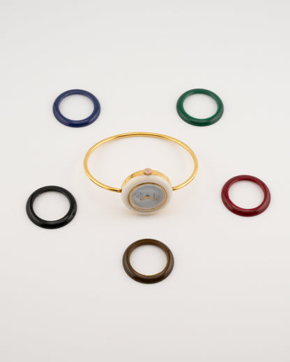 80s GUCCI 11/12.2 Gold Bezel Bangle Watch Set