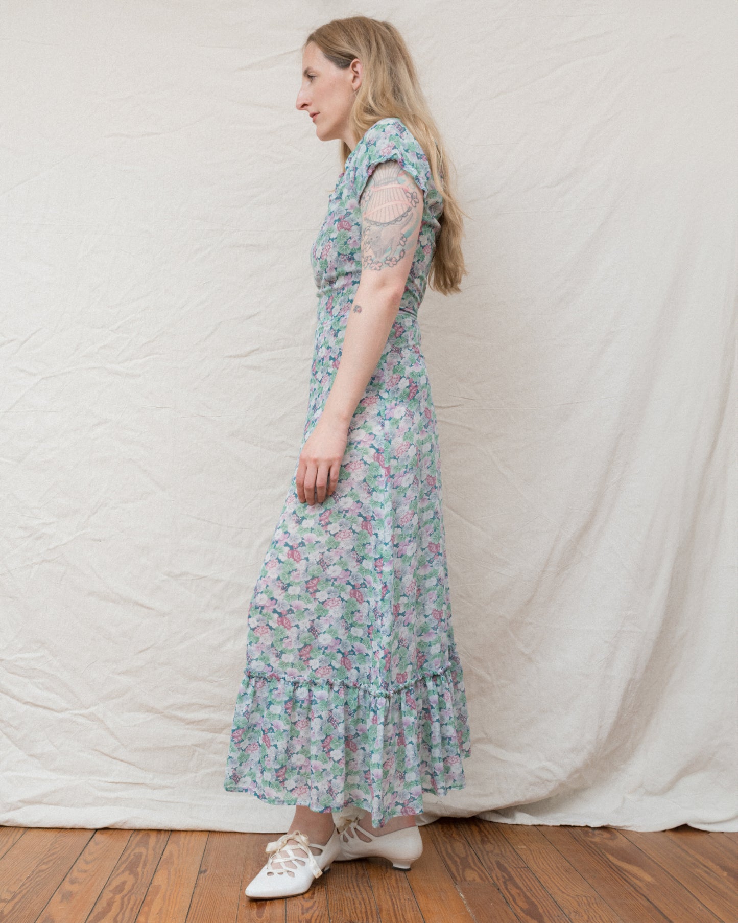 Vintage Floral Maxi Dress (S)