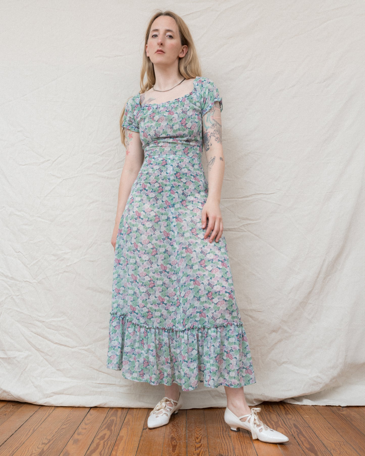 Vintage Floral Maxi Dress (S)