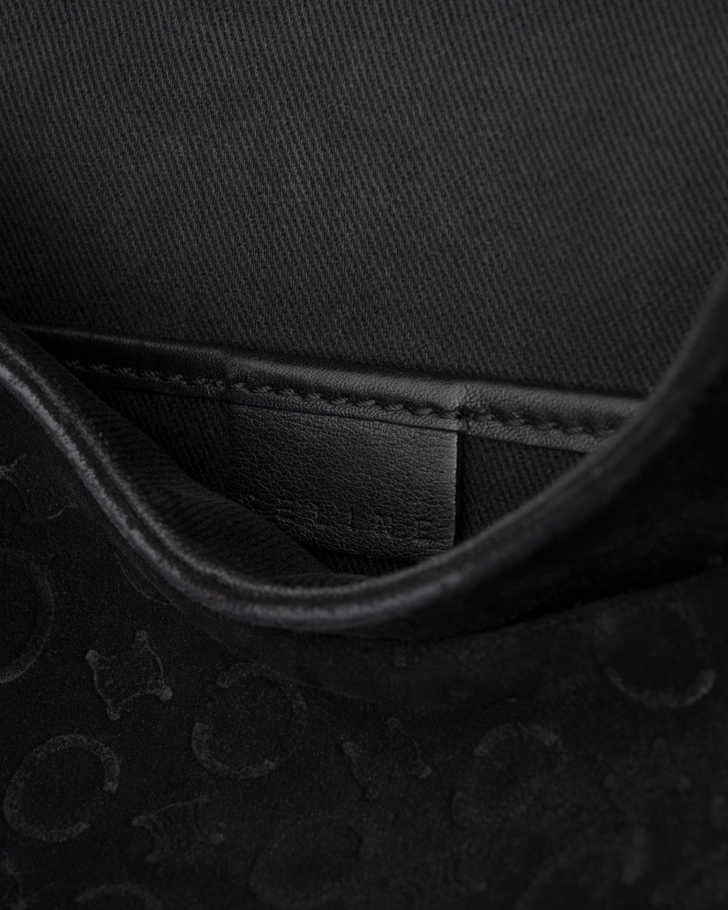2000s CELINE Black C Macadam Suede Flap Shoulder Bag