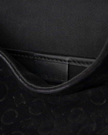 2000s CELINE Black C Macadam Suede Flap Shoulder Bag