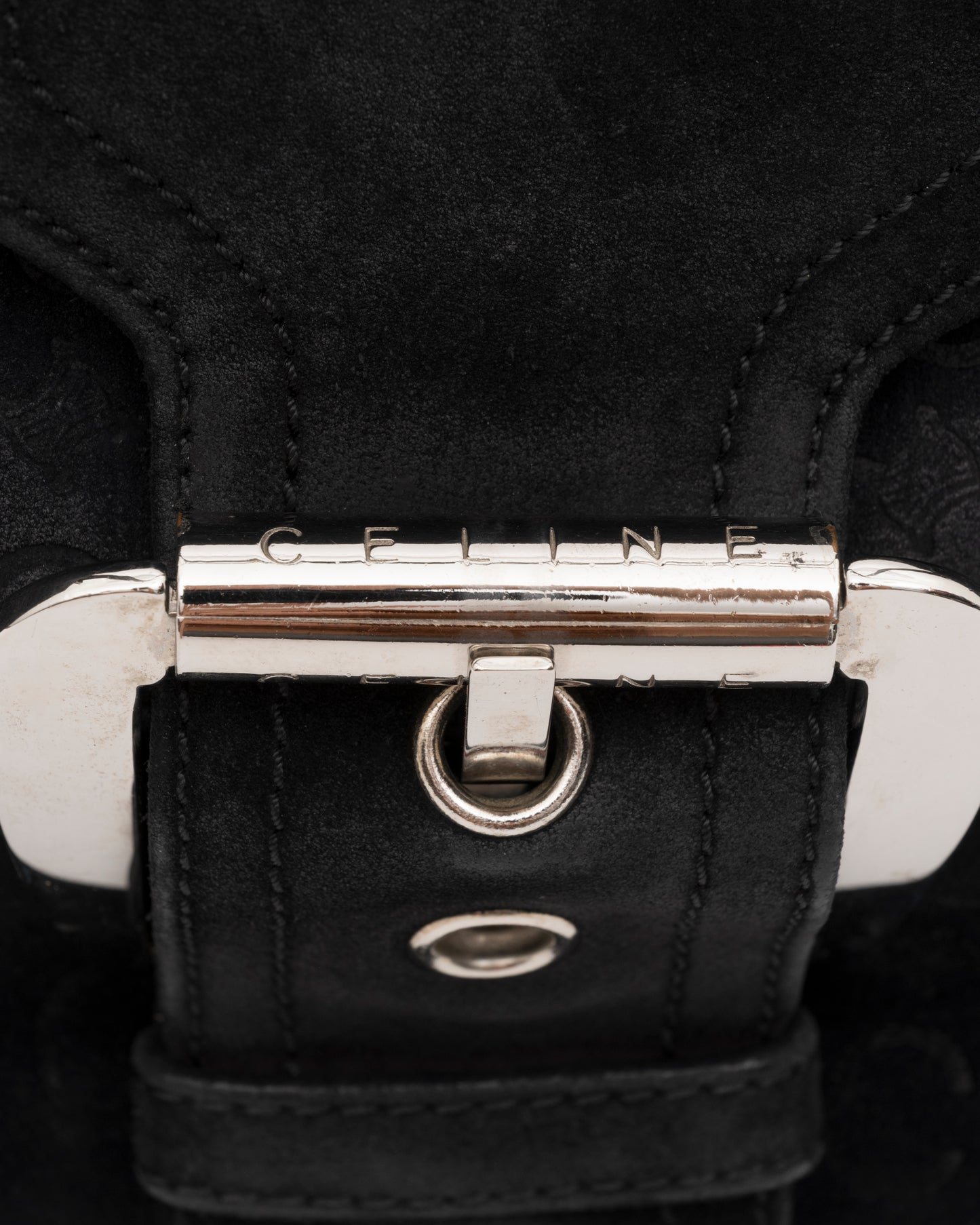 2000s CELINE Black C Macadam Suede Flap Shoulder Bag