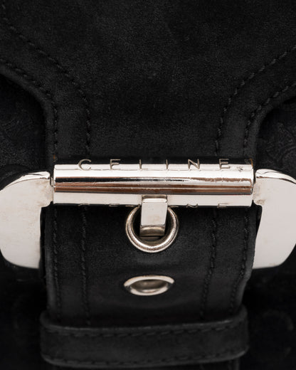 2000s CELINE Black C Macadam Suede Flap Shoulder Bag