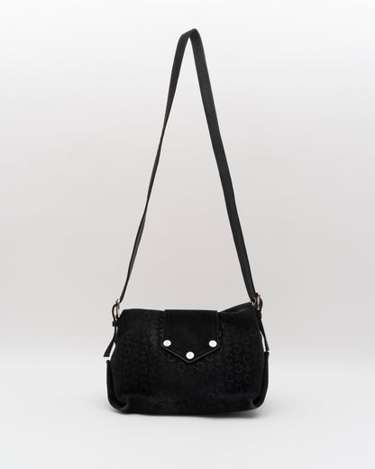 2000s CELINE Black C Macadam Suede Flap Shoulder Bag
