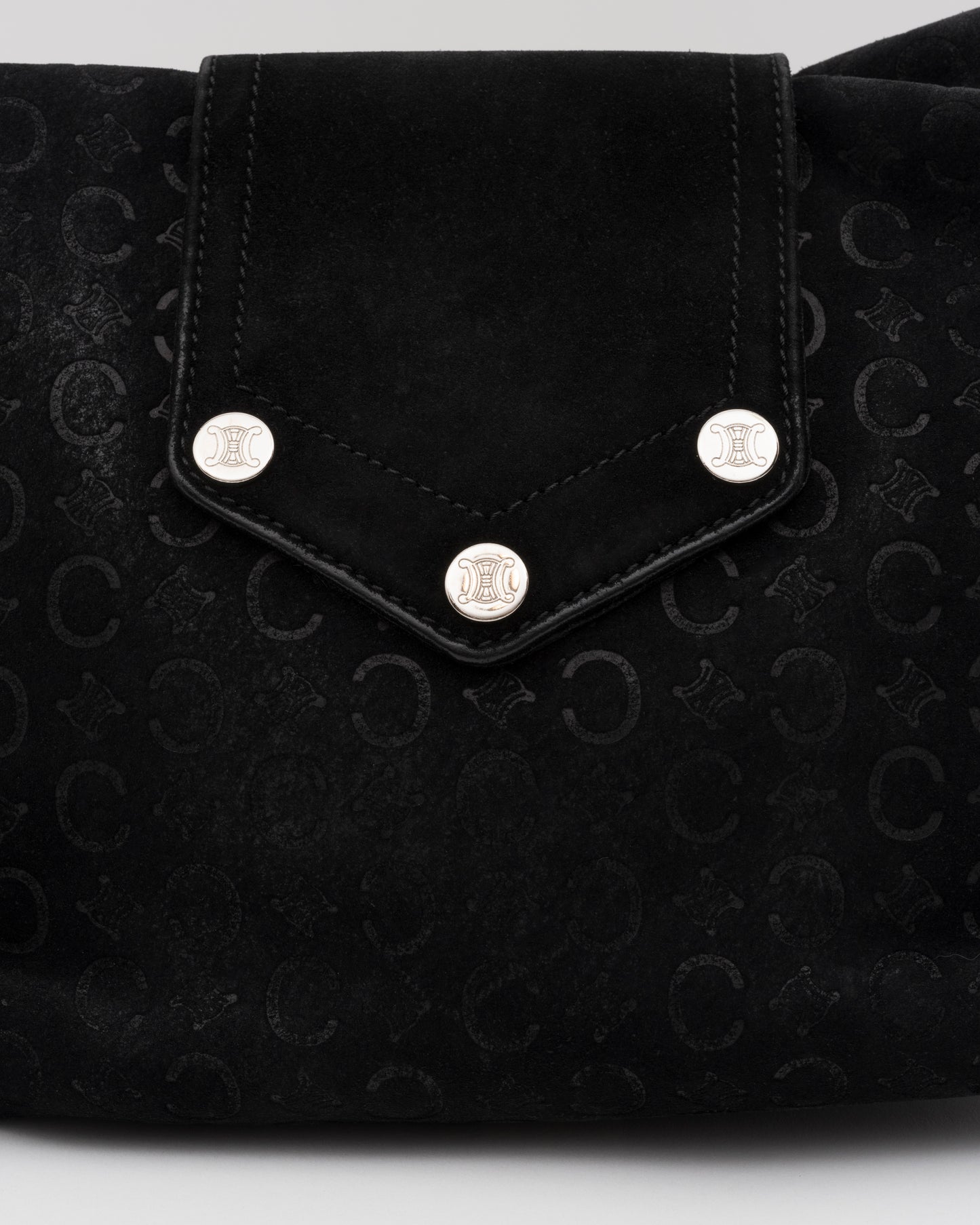 2000s CELINE Black C Macadam Suede Flap Shoulder Bag