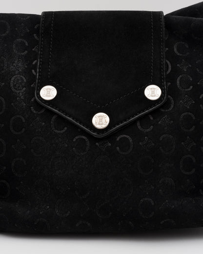 2000s CELINE Black C Macadam Suede Flap Shoulder Bag
