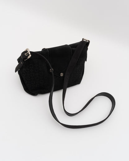 2000s CELINE Black C Macadam Suede Flap Shoulder Bag