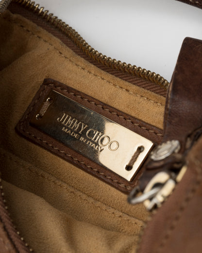 2000s JIMMY CHOO Cognac Star Studded Leather Crescent Two-Way Bag