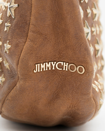 2000s JIMMY CHOO Cognac Star Studded Leather Crescent Two-Way Bag