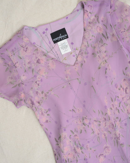 Vintage Lilac Floral Chiffon Dress (S/M)