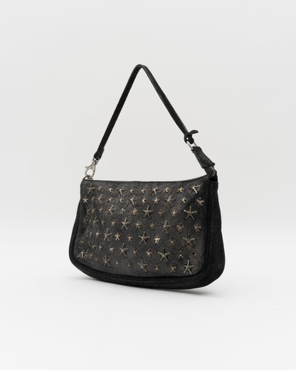 2000s JIMMY CHOO Black Metallic Star Studded Baguette Bag