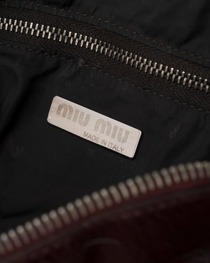 90s MIU MIU Maroon Pony Hair Crackled Mini Boston Bag