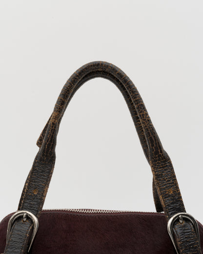 90s MIU MIU Maroon Pony Hair Crackled Mini Boston Bag