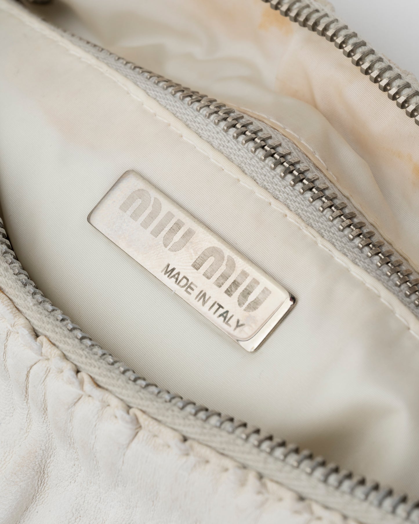 2000s MIU MIU Off-White Gathered Nappa Leather Bag