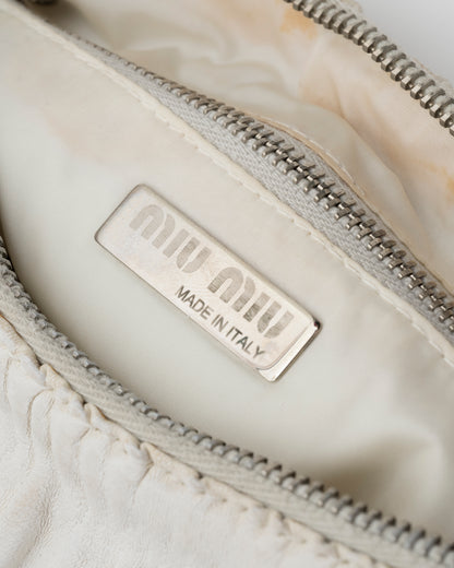 2000s MIU MIU Off-White Gathered Nappa Leather Bag
