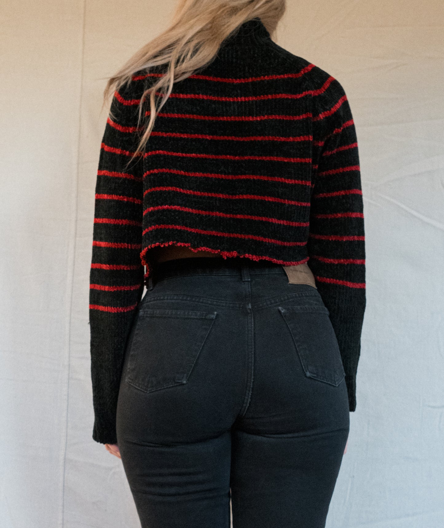 Vintage Striped Chenille Knit Crop Sweater (S)