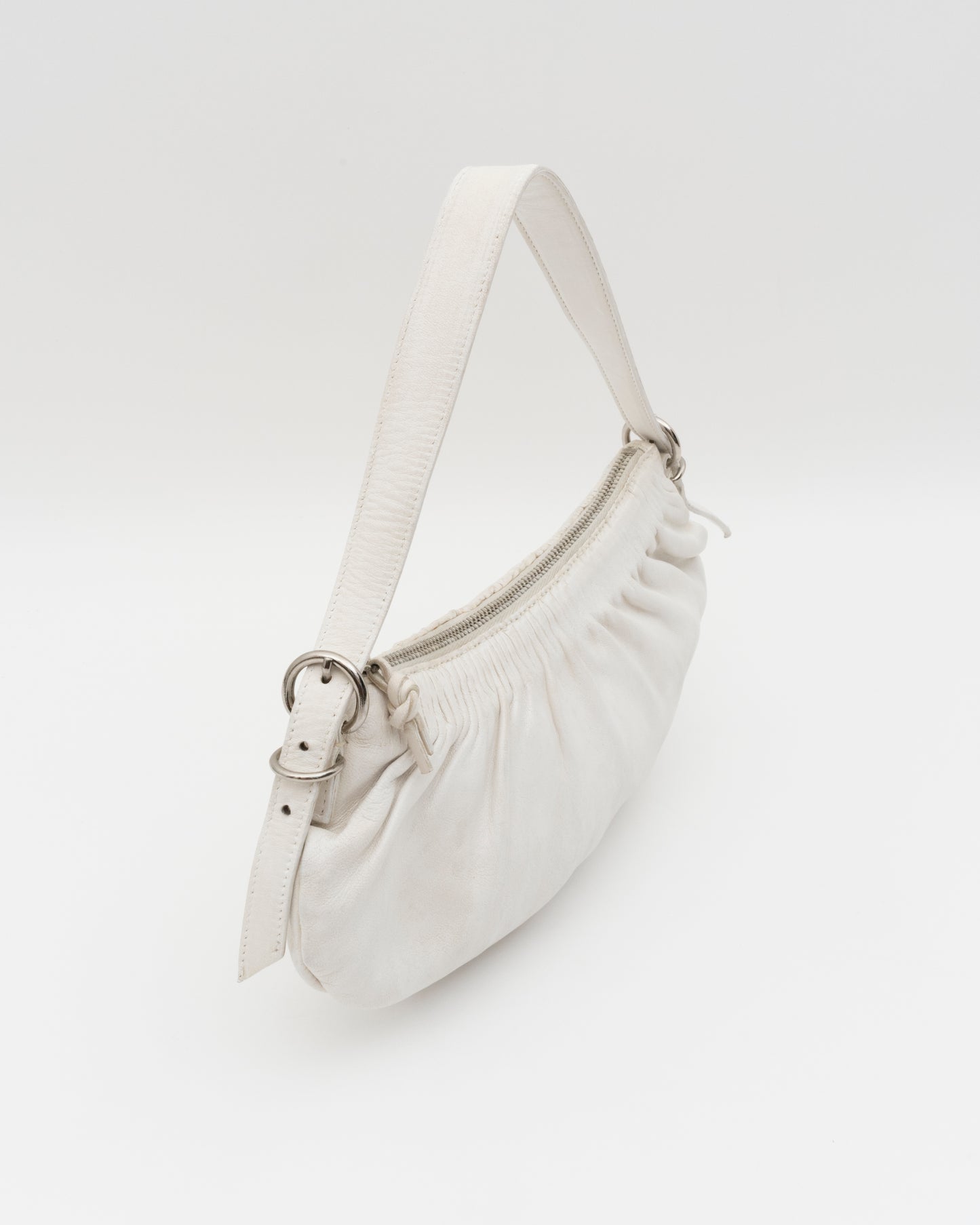 2000s MIU MIU Off-White Gathered Nappa Leather Bag