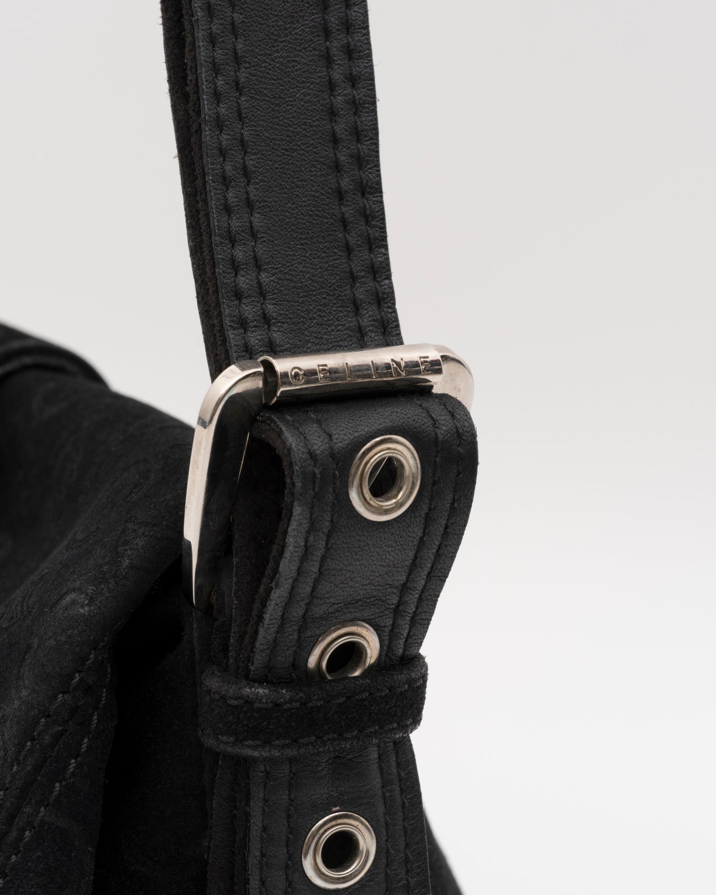 2000s CELINE Black C Macadam Suede Flap Shoulder Bag