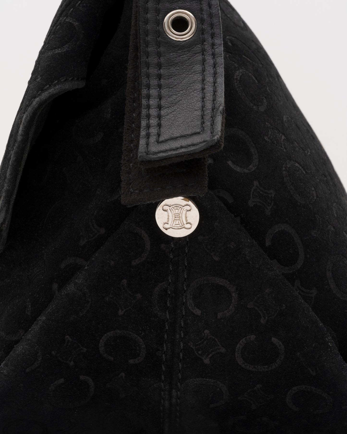 2000s CELINE Black C Macadam Suede Flap Shoulder Bag