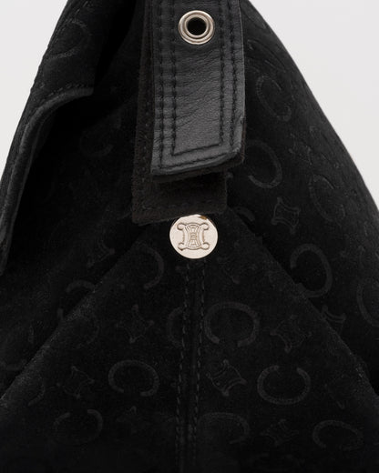 2000s CELINE Black C Macadam Suede Flap Shoulder Bag