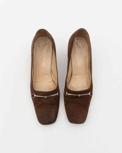 90s GUCCI Brown Horsebit Suede Leather Pumps (6)