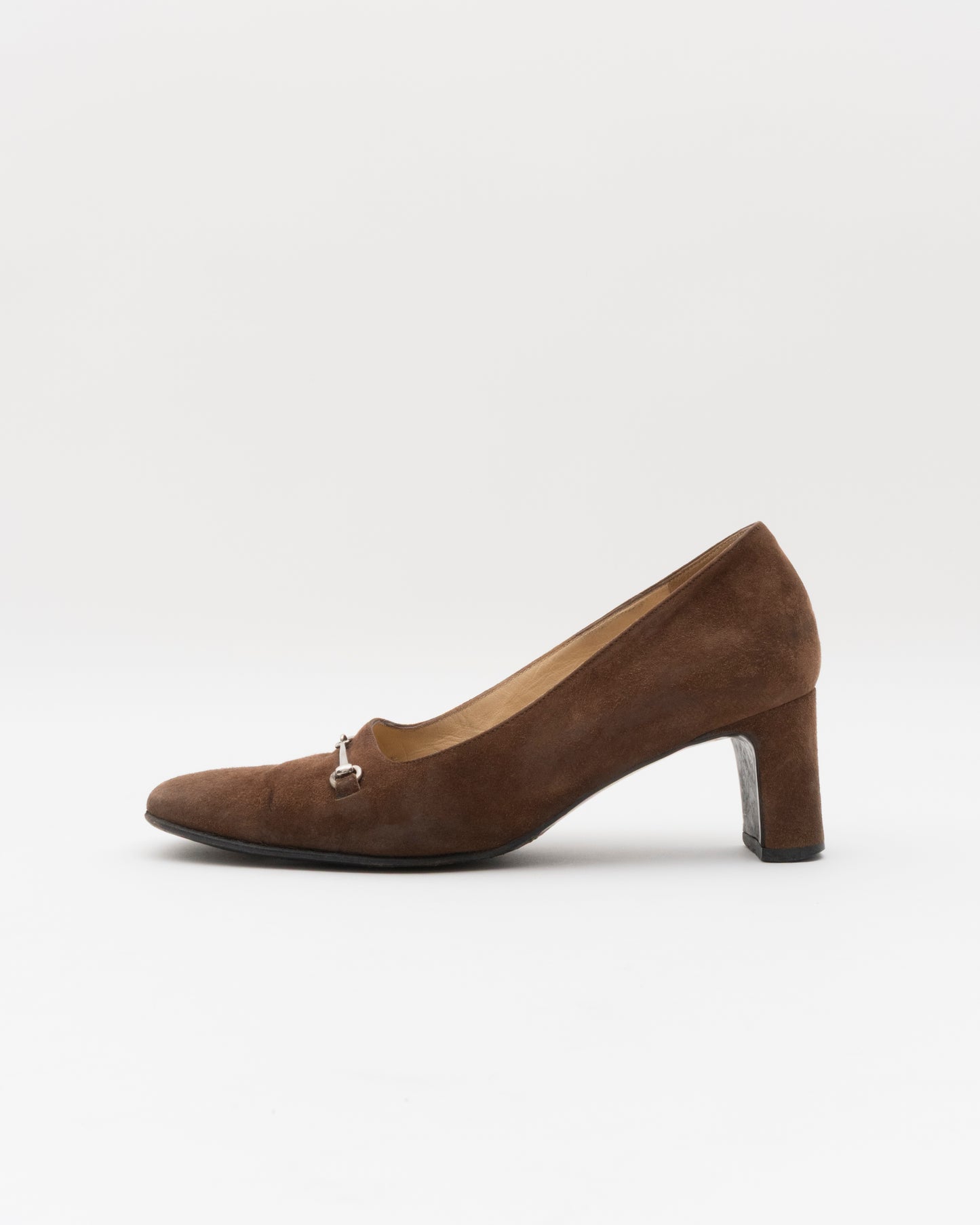 90s GUCCI Brown Horsebit Suede Leather Pumps (6)