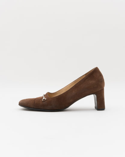 90s GUCCI Brown Horsebit Suede Leather Pumps (6)