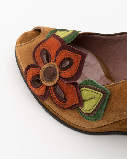 SS2005 MIU MIU Brown Suede Floral Wedges (38.5)
