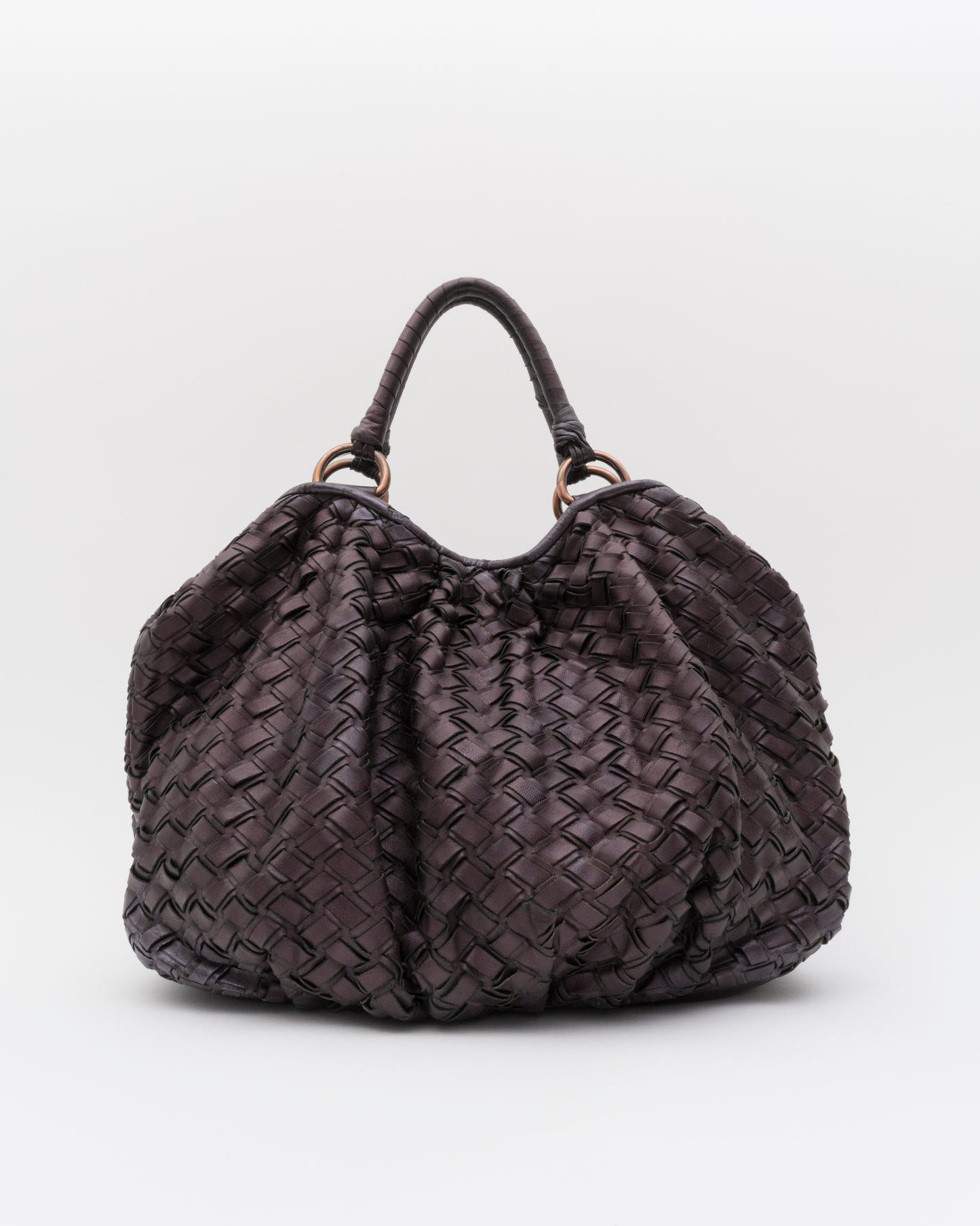 2000s MIU MIU Plum Metallic Intrecciato Woven Leather Hobo Bag