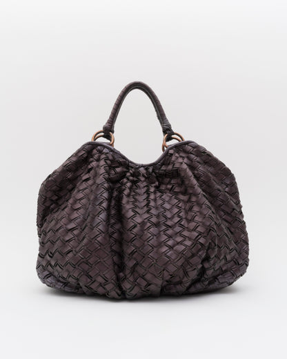 2000s MIU MIU Plum Metallic Intrecciato Woven Leather Hobo Bag
