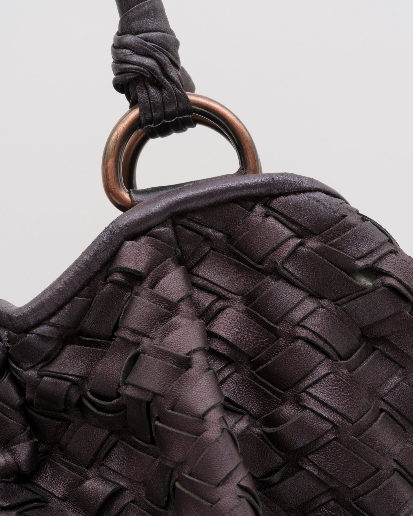2000s MIU MIU Plum Metallic Intrecciato Woven Leather Hobo Bag