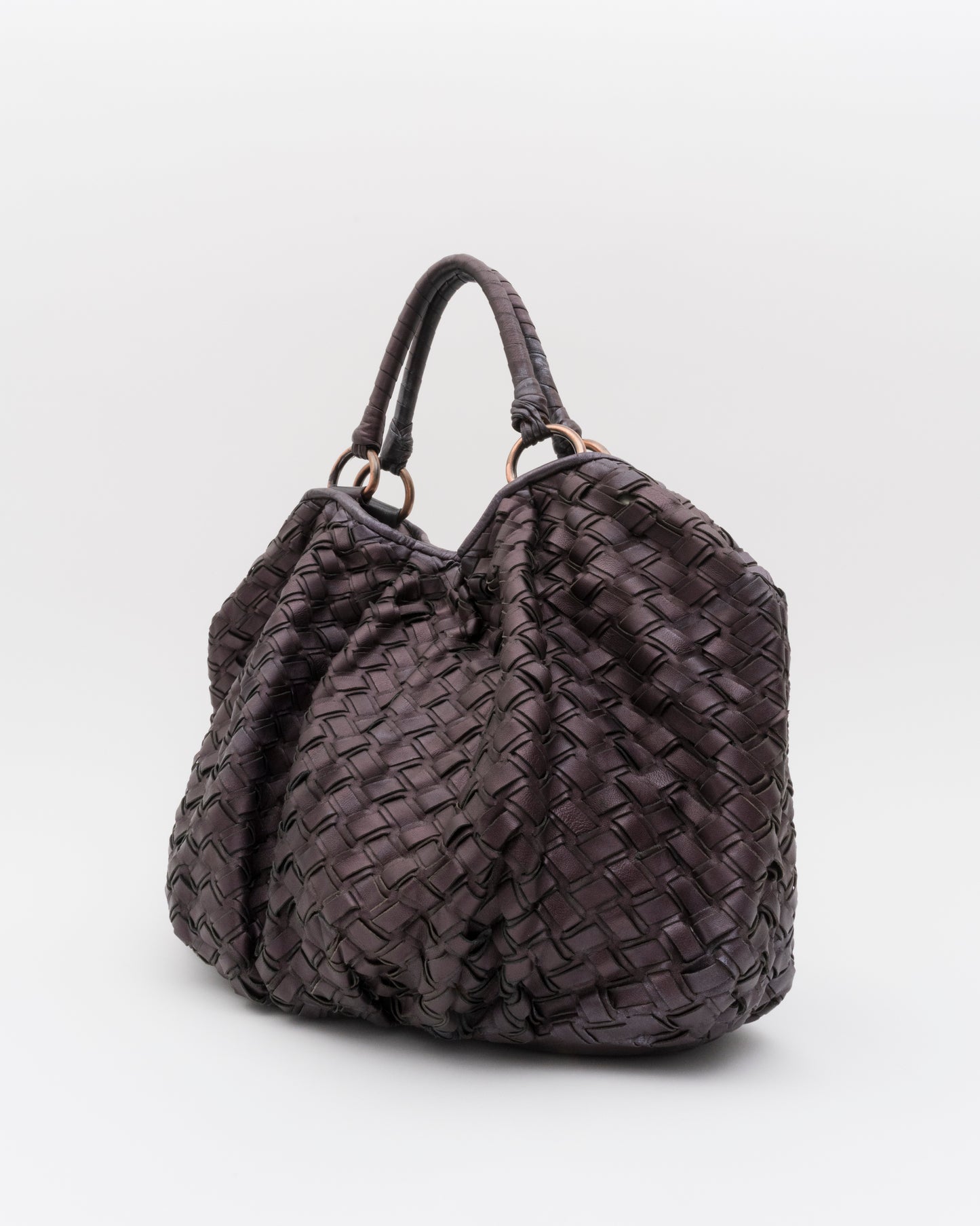 2000s MIU MIU Plum Metallic Intrecciato Woven Leather Hobo Bag
