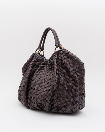2000s MIU MIU Plum Metallic Intrecciato Woven Leather Hobo Bag