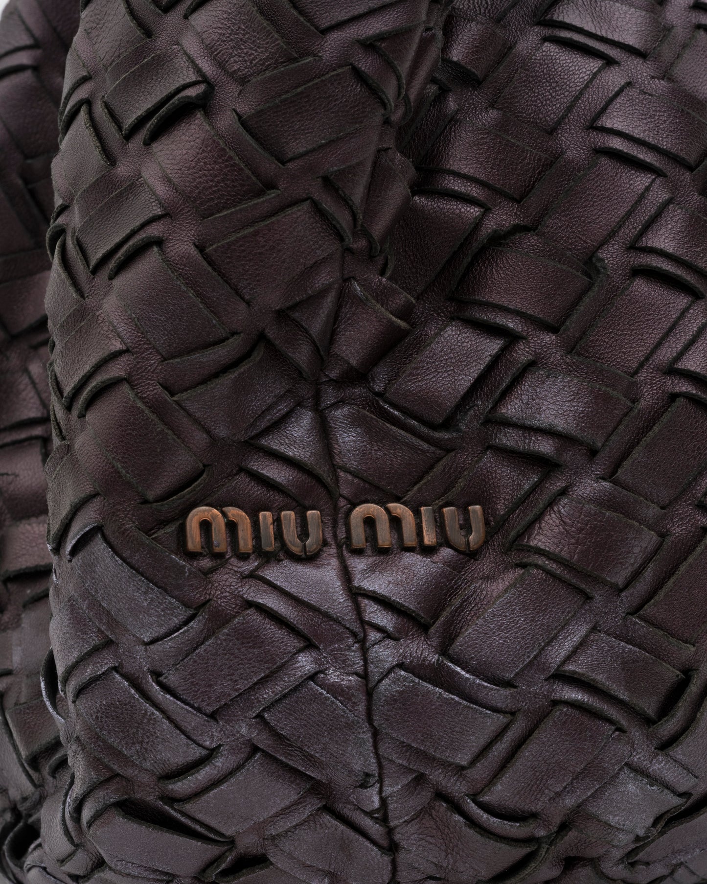 2000s MIU MIU Plum Metallic Intrecciato Woven Leather Hobo Bag