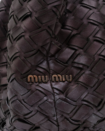 2000s MIU MIU Plum Metallic Intrecciato Woven Leather Hobo Bag