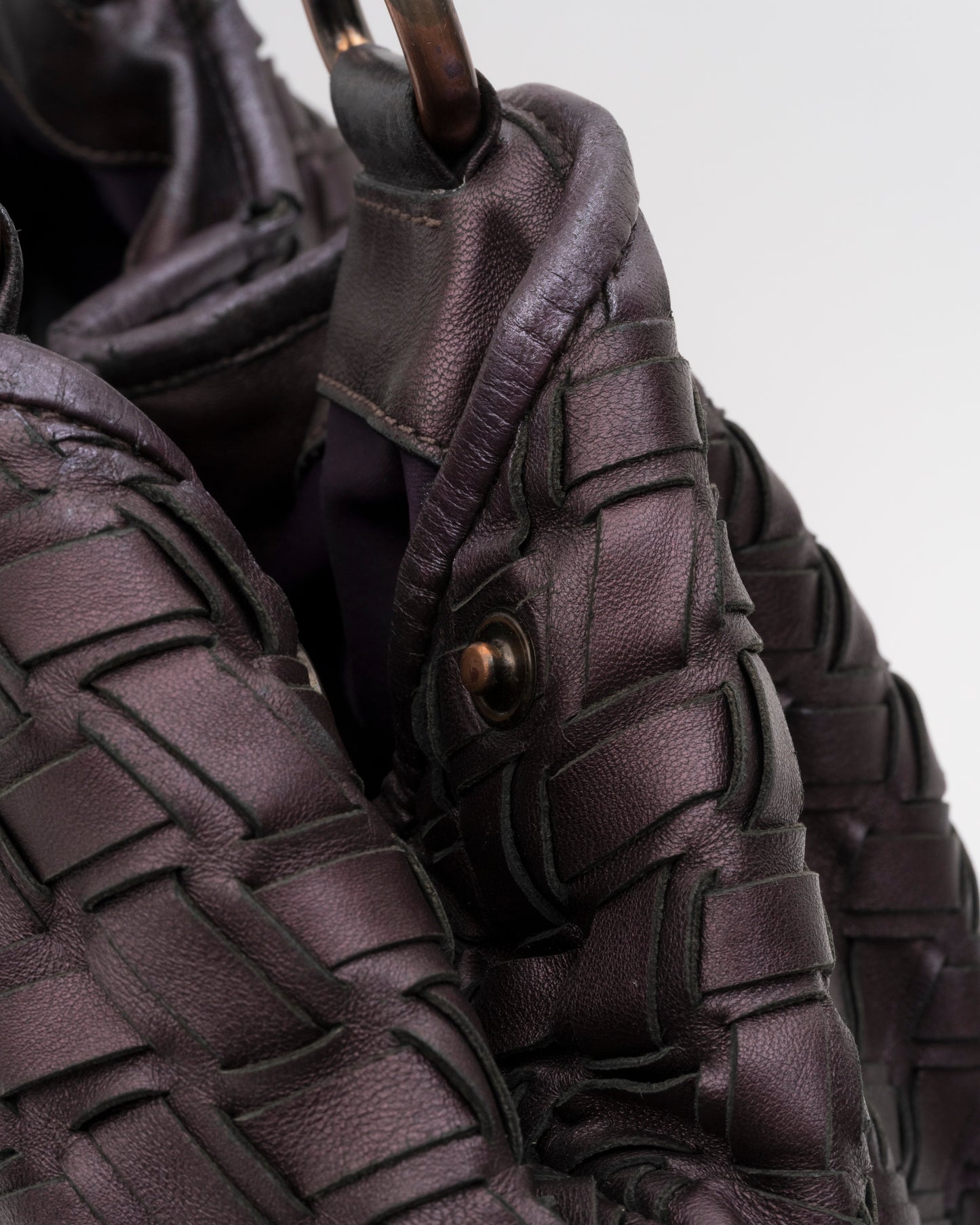 2000s MIU MIU Plum Metallic Intrecciato Woven Leather Hobo Bag