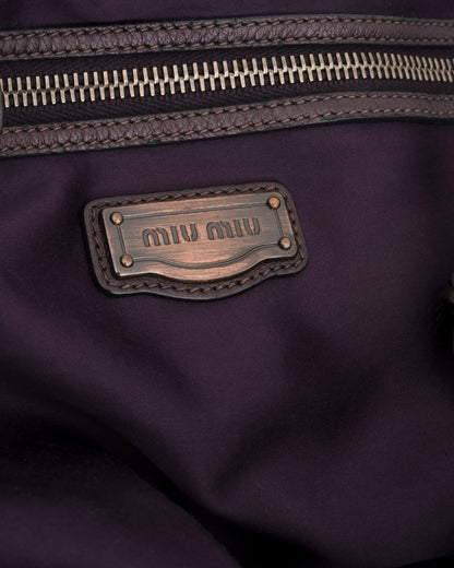 2000s MIU MIU Plum Metallic Intrecciato Woven Leather Hobo Bag