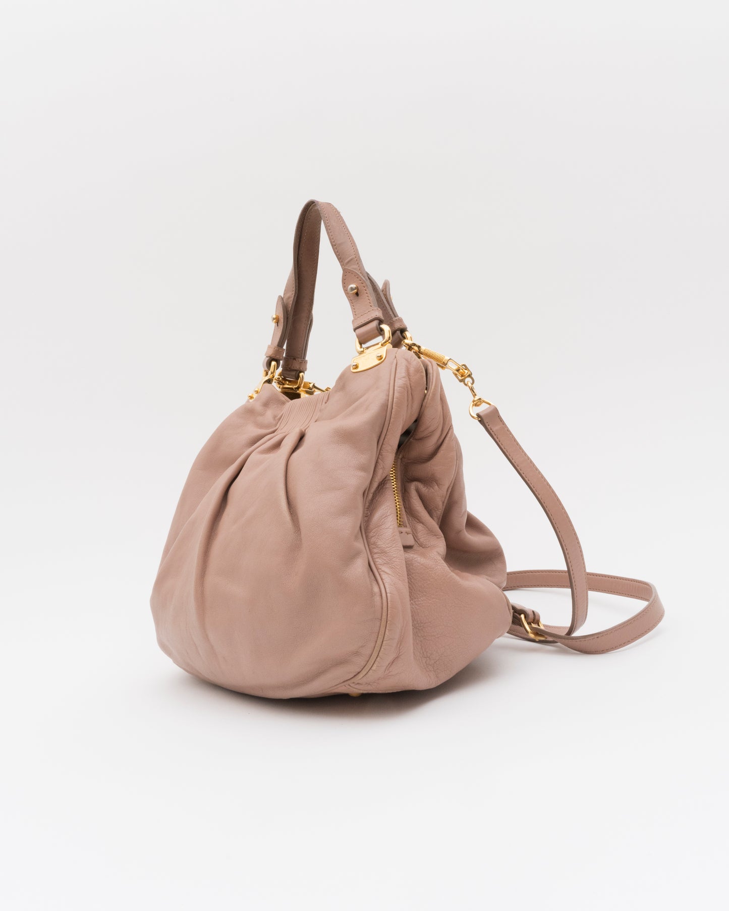 2000s MIU MIU Vitello Lux Small Pleated Dusty Rose Bag