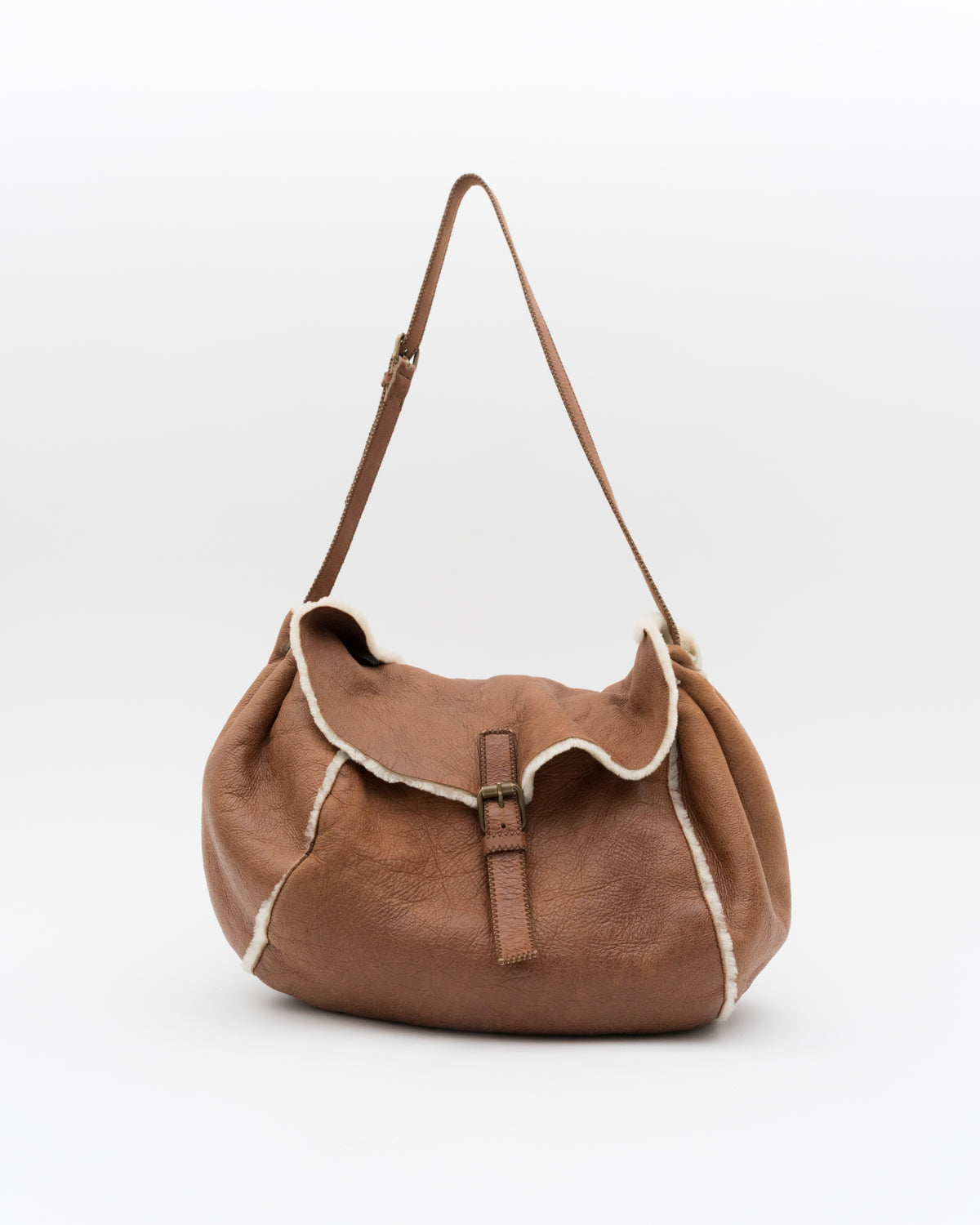 2000s MIU MIU Tan Shearling Hobo Bag