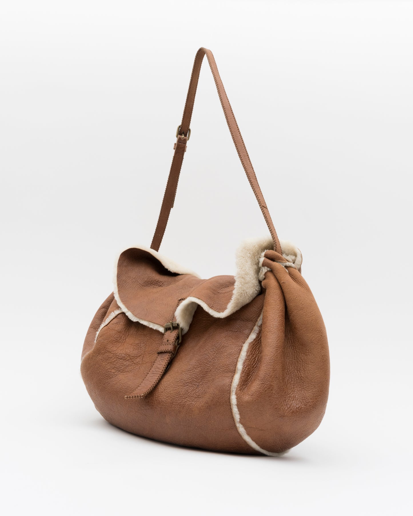2000s MIU MIU Tan Shearling Hobo Bag