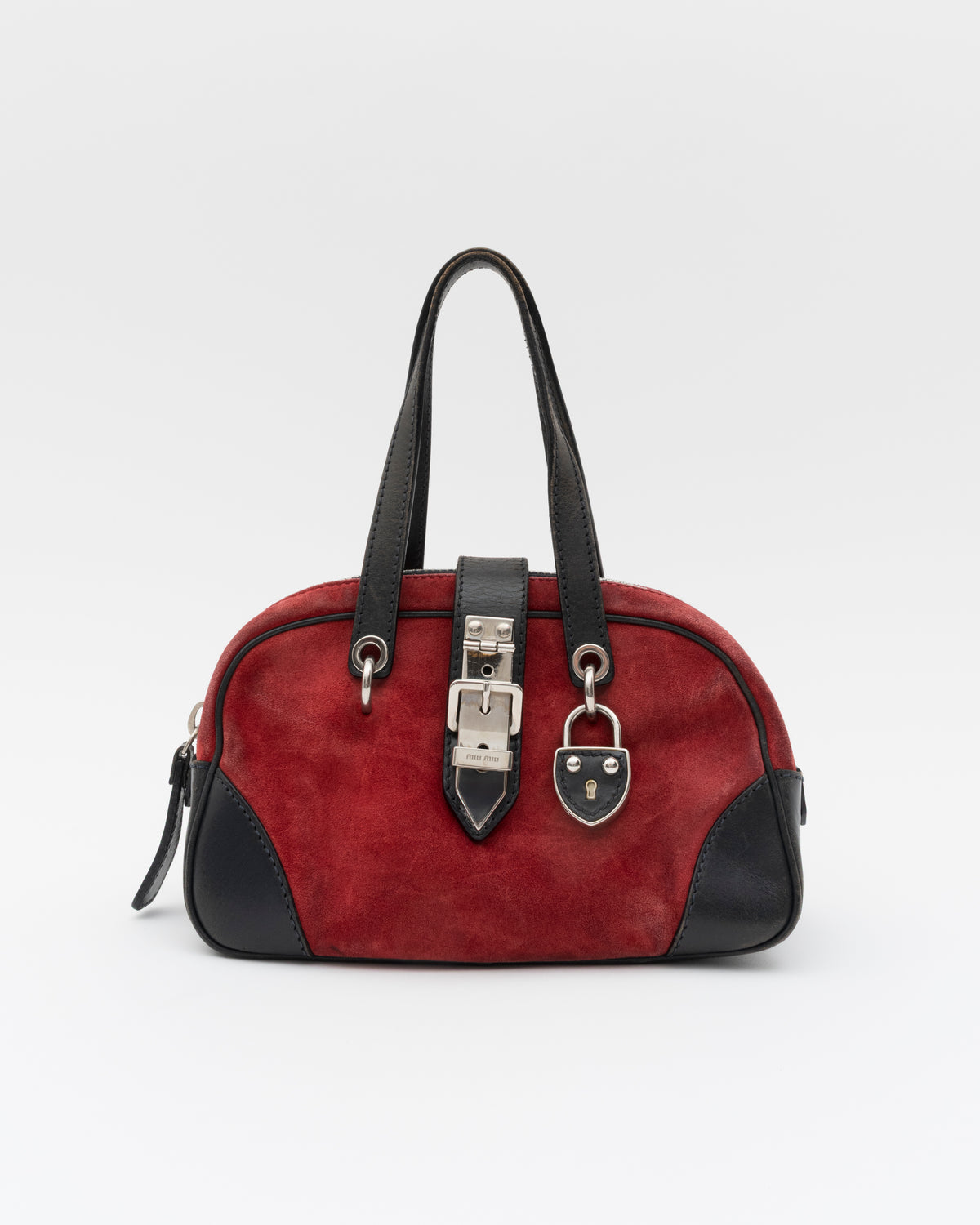 SS2005 MIU MIU Red Suede Mini Boston Bag w/Padlock