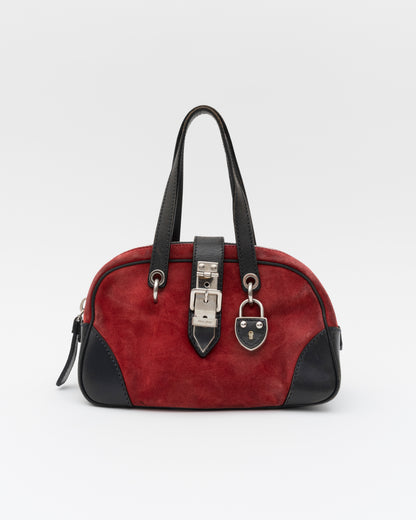 SS2005 MIU MIU Red Suede Mini Boston Bag w/Padlock