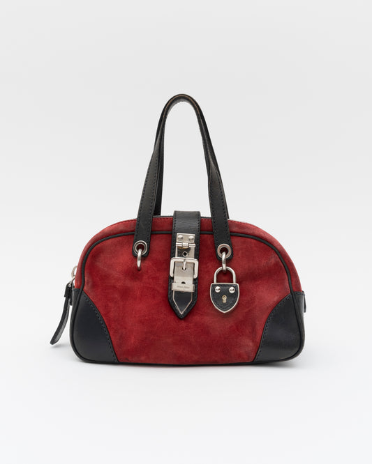 SS2005 MIU MIU Red Suede Mini Boston Bag w/Padlock
