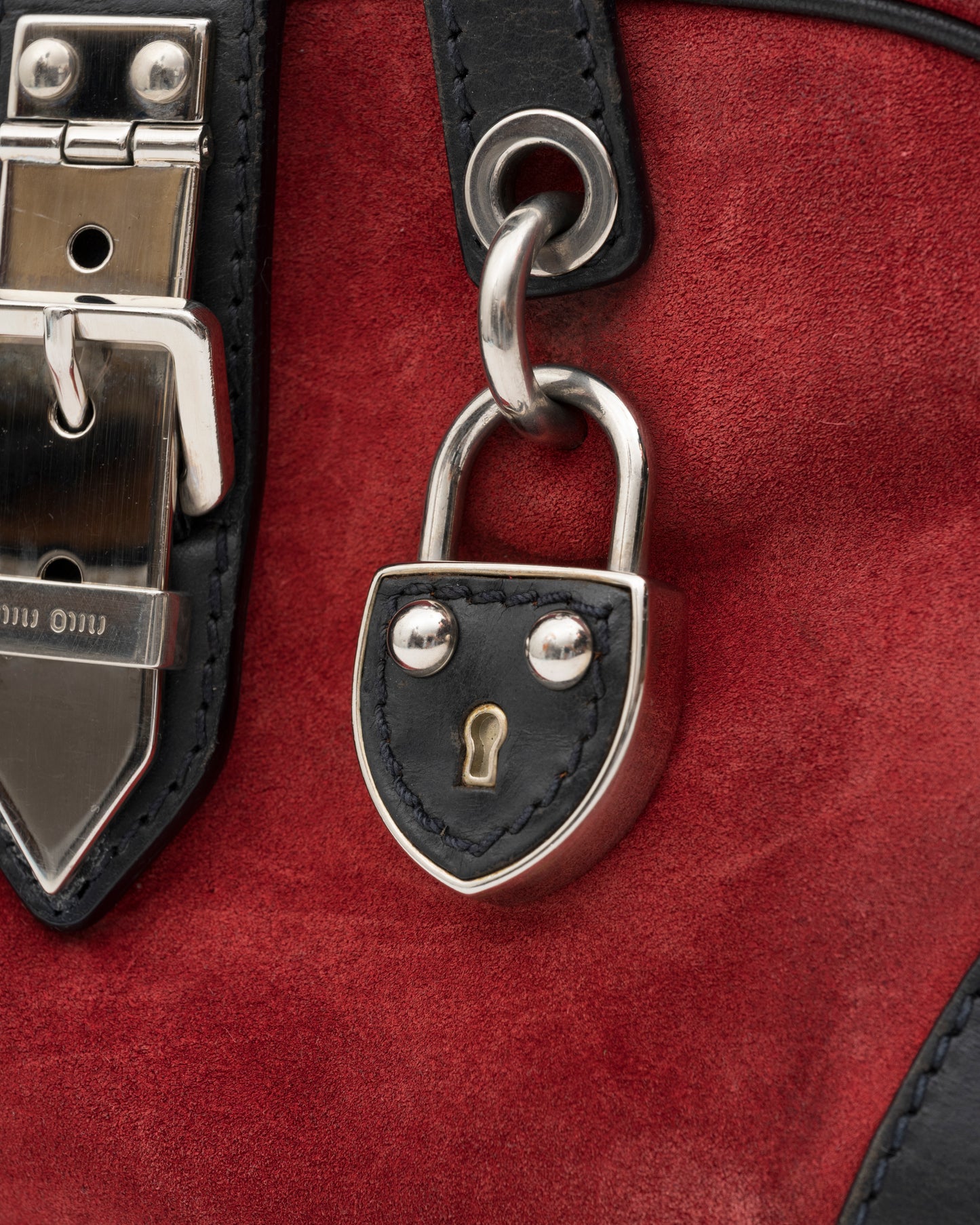 SS2005 MIU MIU Red Suede Mini Boston Bag w/Padlock
