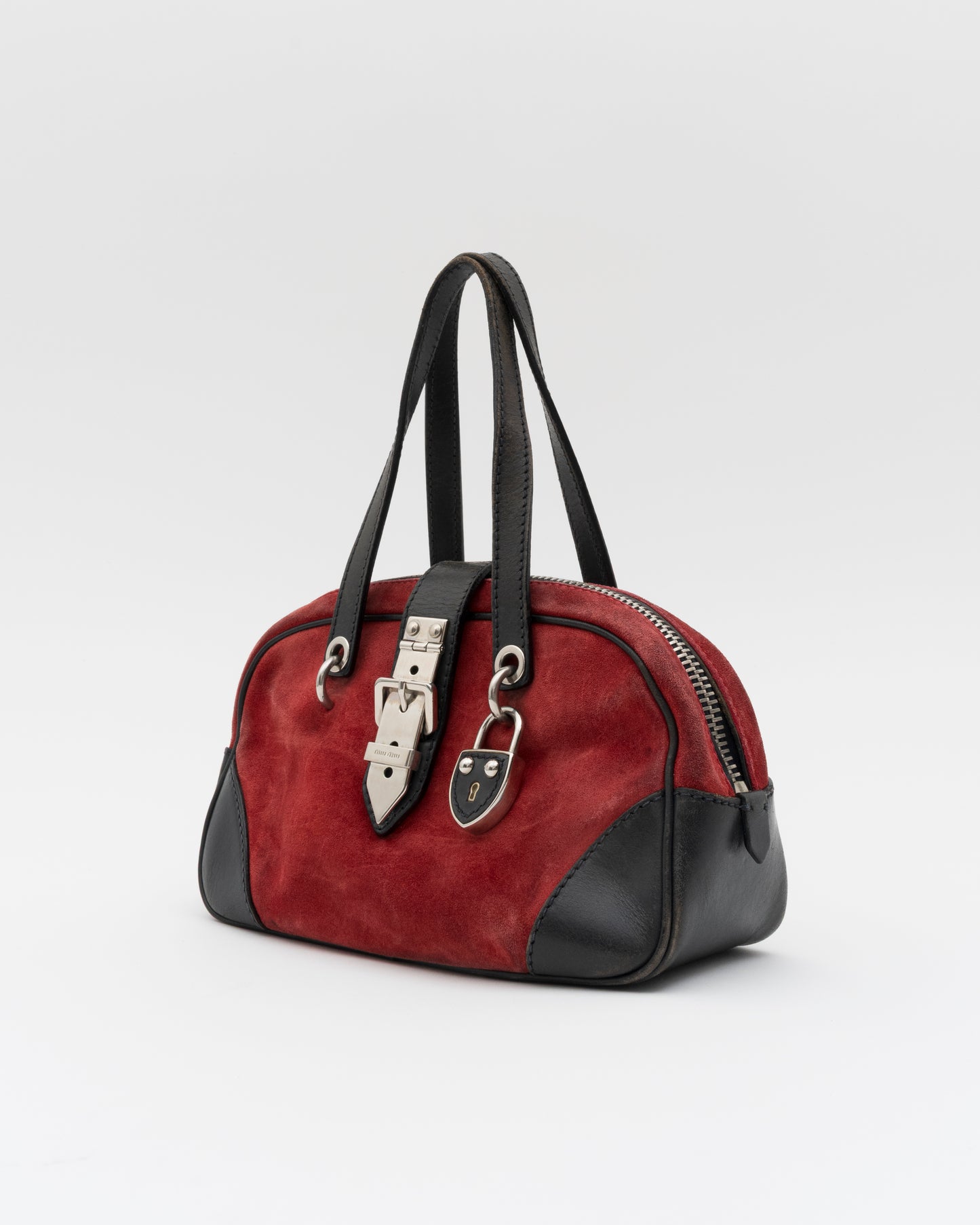 SS2005 MIU MIU Red Suede Mini Boston Bag w/Padlock