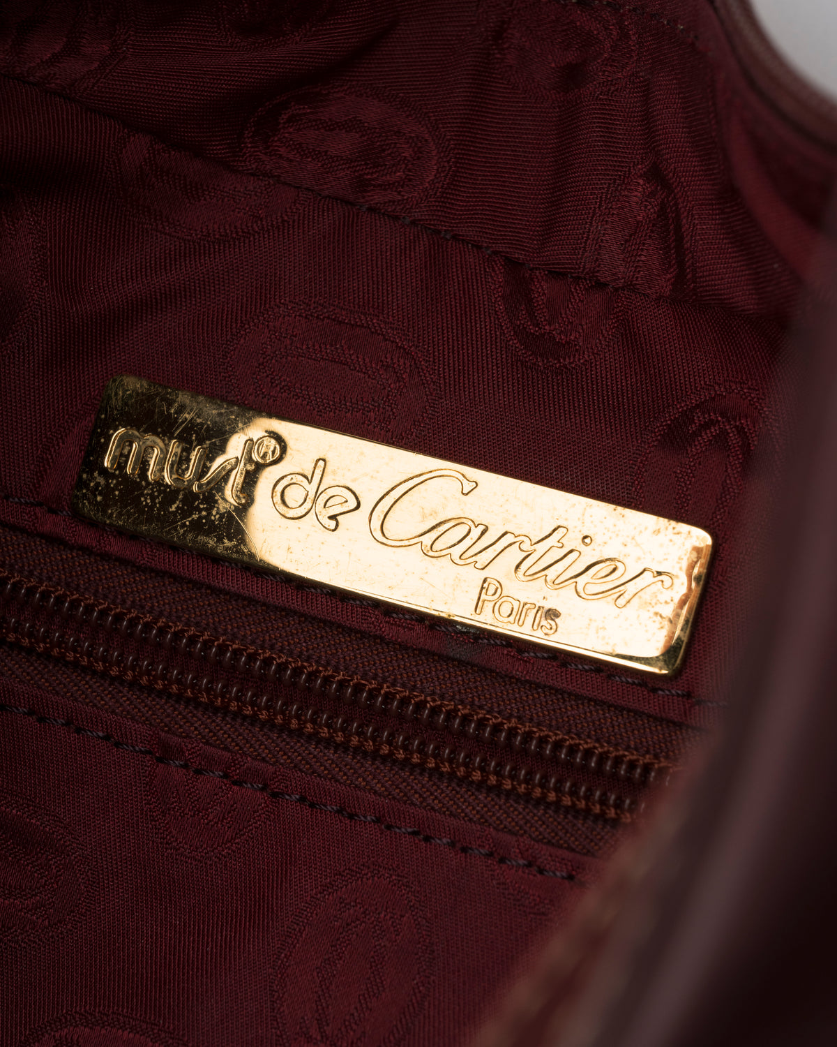 90s CARTIER Must De Line Iconic Burgundy Curved Hobo Bag