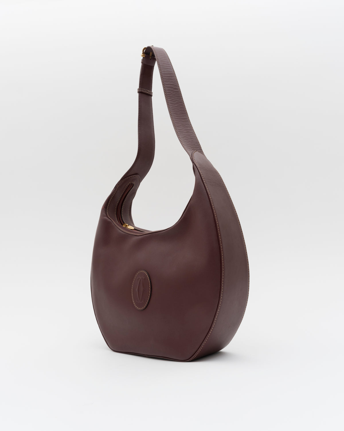 90s CARTIER Must De Line Iconic Burgundy Curved Hobo Bag